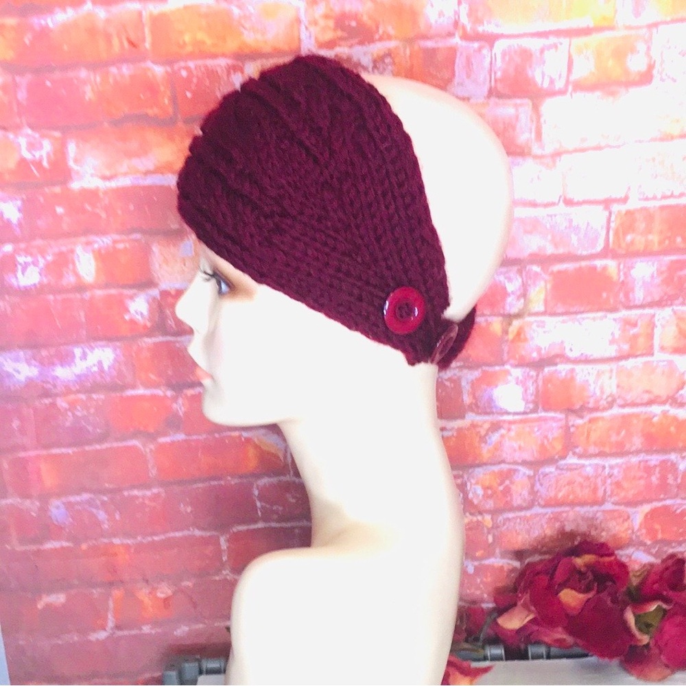 Elegant Chunky  Knit Burgundy Knit Headband
